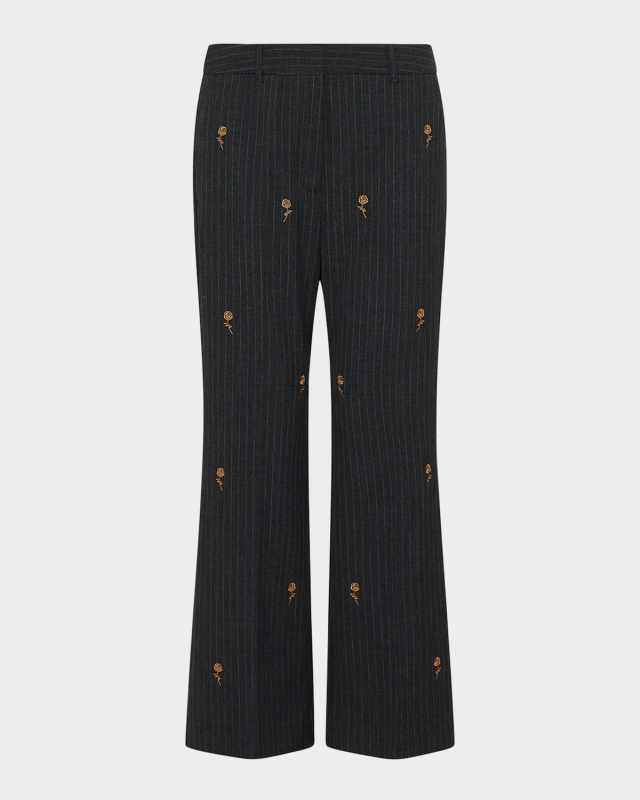 Teglia Pinstripe Floral-Embroidered Trousers